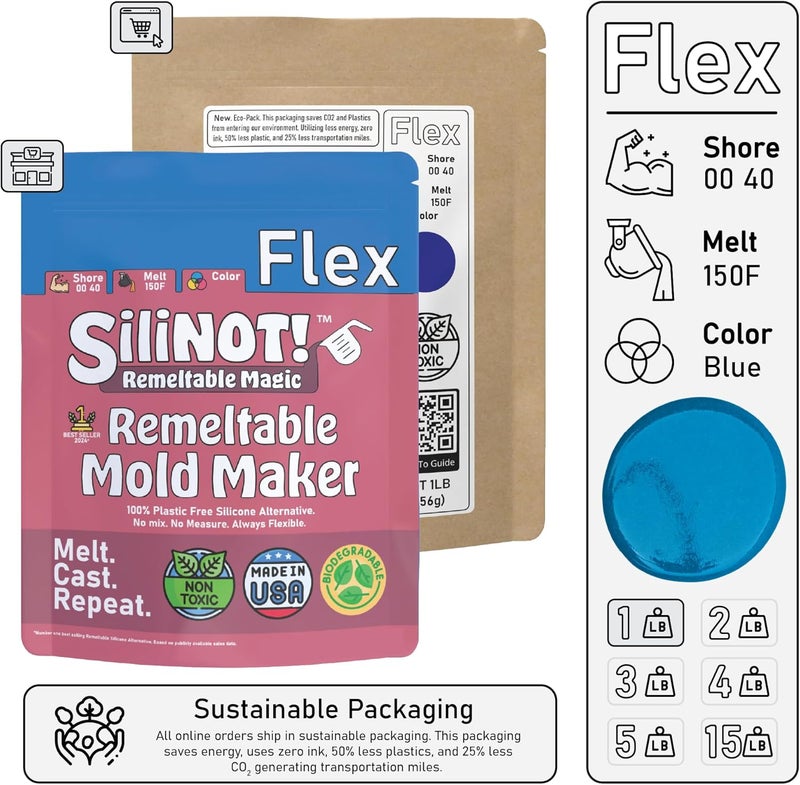 SiliNOT! Remeltable Silicone Mold Making Kit 16oz. - Easier Than Silicone Mold Maker. Reuse 30x, No Mix, Non-Toxic, Food-Contact Safe for Plaster, Resin, Epoxy, Chocolate, Wax & Soap Mold - Image 2